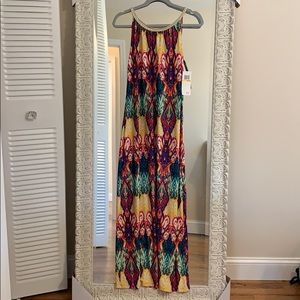 Elegant, multi color, gold neckline Maxi Dress